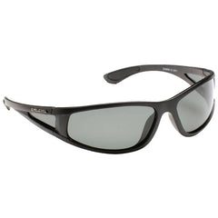 Sunglasses with a sleek black frame are positioned at an angle showcasing their dark lenses designed for sun protection suitable for outdoor activities or casual wear.