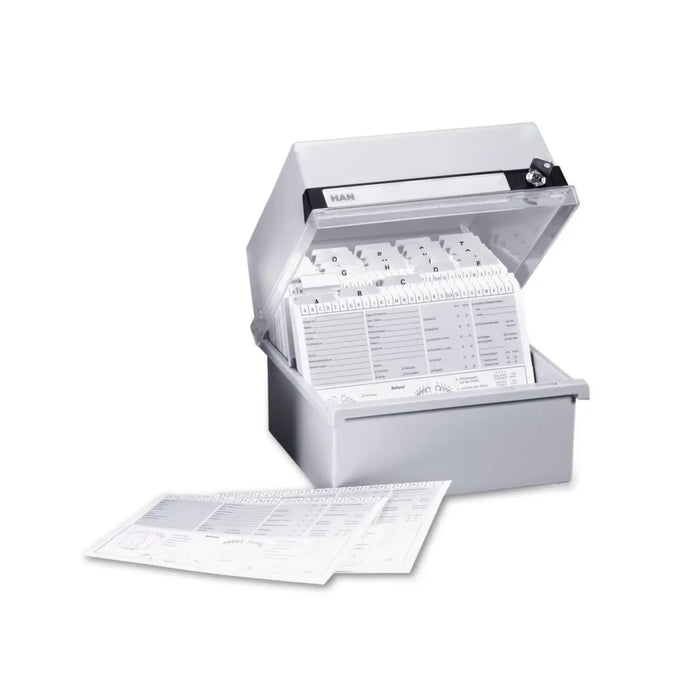 Lockable card box for approx. 800 cards - A5 landscape orientation - Light gray - Ruck Ruck