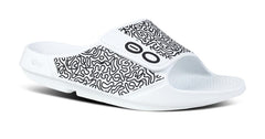 OOFOS Unisex OOahh Sport Flex Limited Slide Sandal - White Labyrinth
