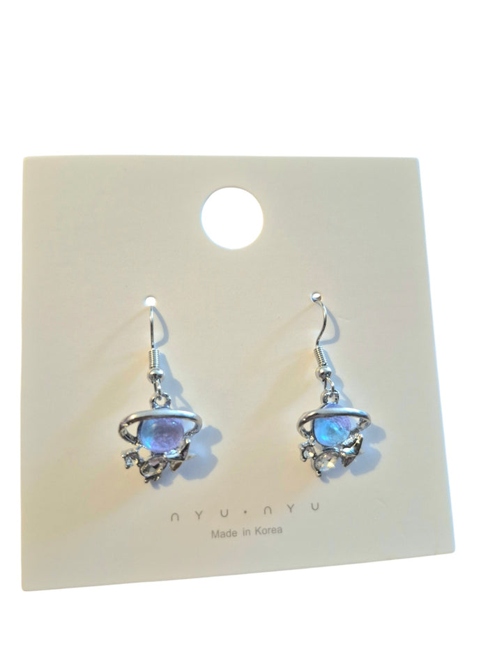 Blue space planet earrings