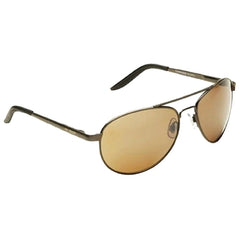 Sunglasses are displayed prominently with brown gradient lenses and a sleek metallic frame showcasing a stylish design suitable for outdoor wear in bright sunlight.