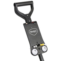 A golf ball marker tool displays a central platform with slots for two golf balls and a pencil holder on top the handle is designed for easy gripping during use