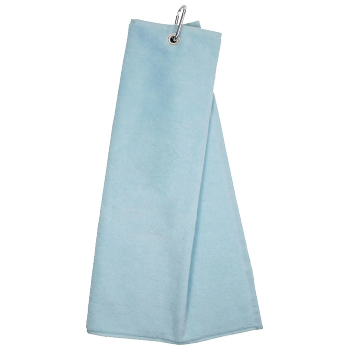 A light blue towel hangs from a metal clip indicating it is ready for use in drying or cleaning tasks in a home or commercial setting.